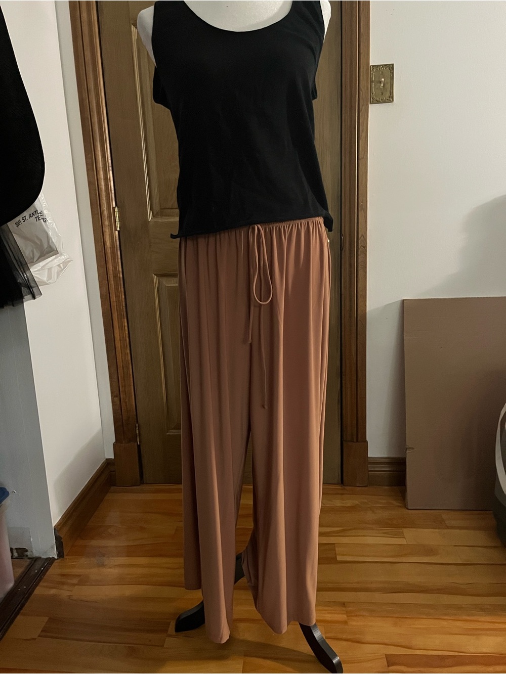 Zara Cropped Wide-Leg Drawstring Pants in Tan